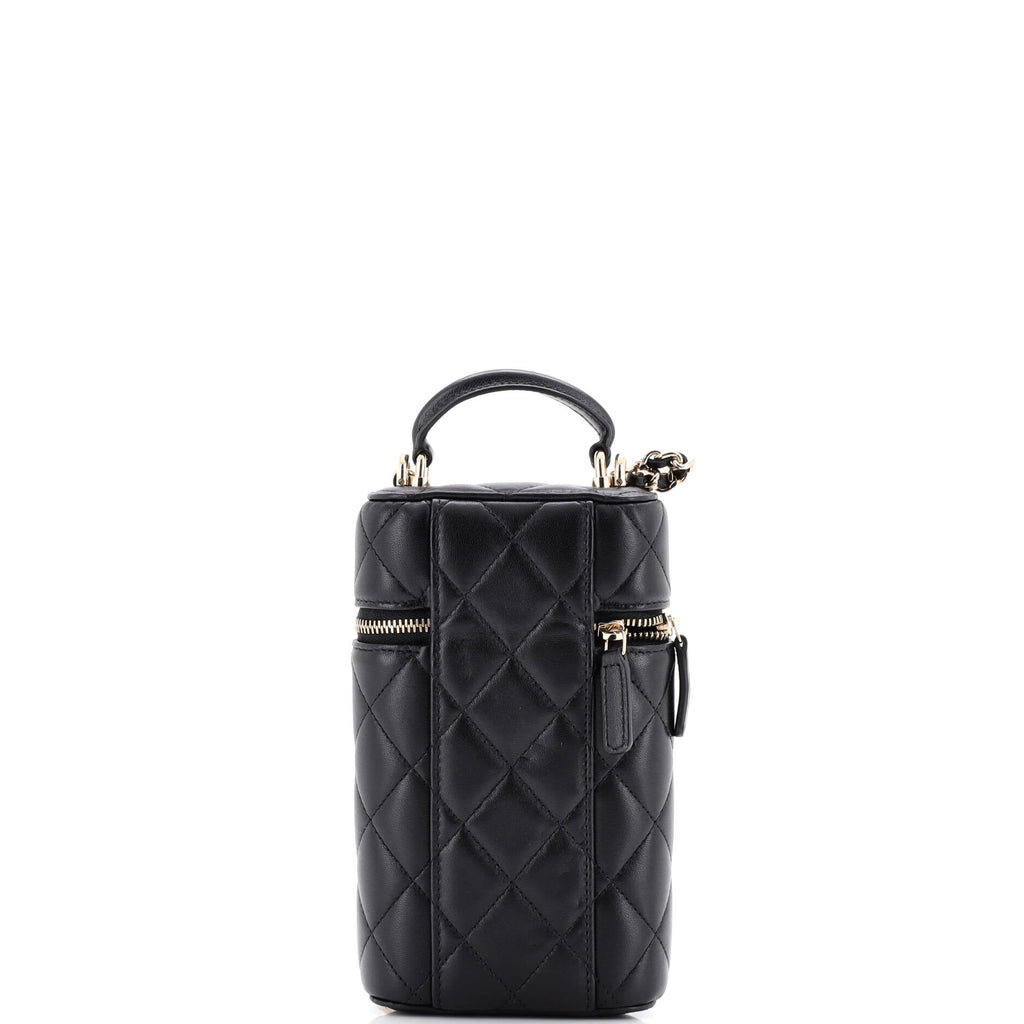 Classic Vanity Top Handle Phone Holder with Chain Quilted Lambskin