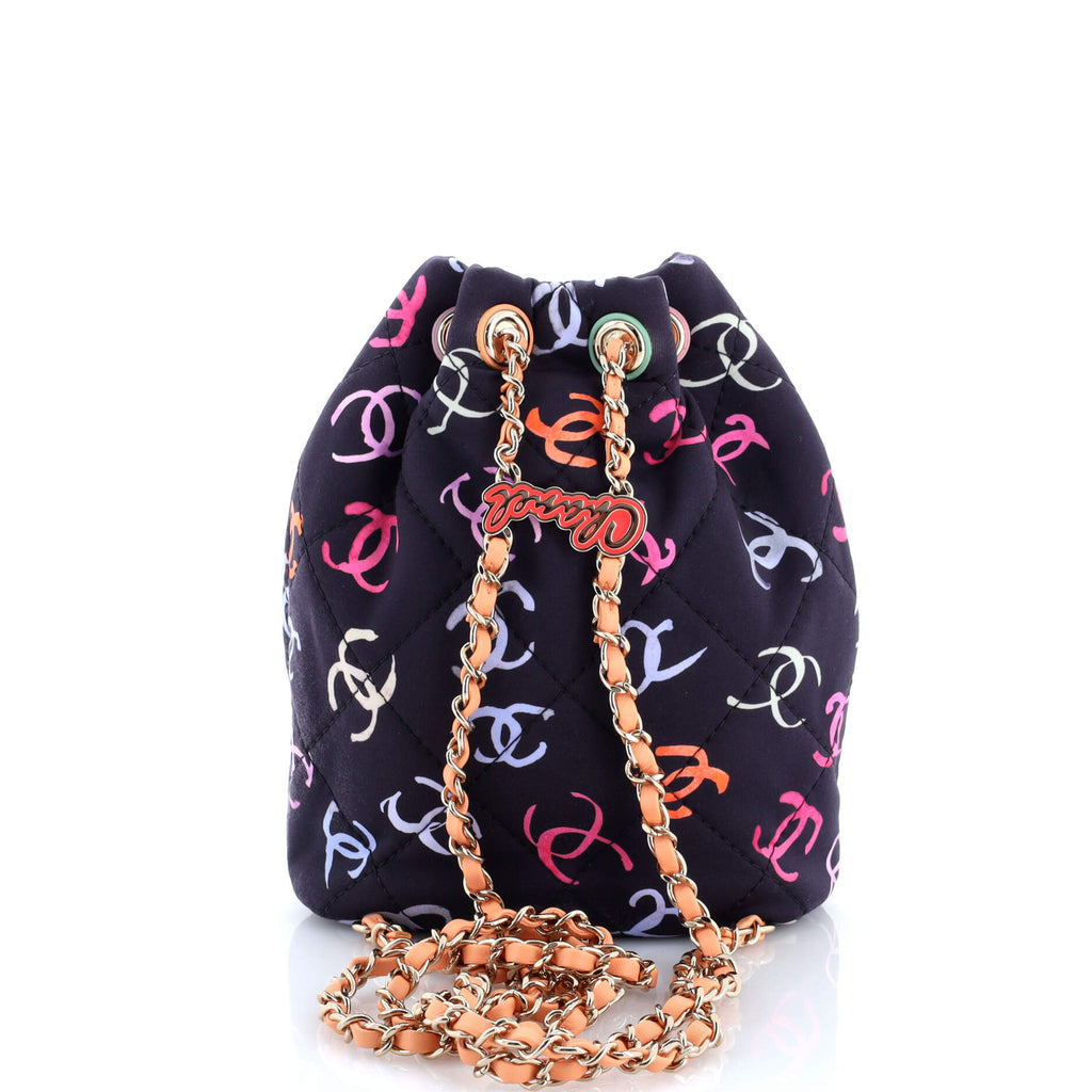 Logo Drawstring CC Bucket Backpack Quilted CC Printed Fabric Small