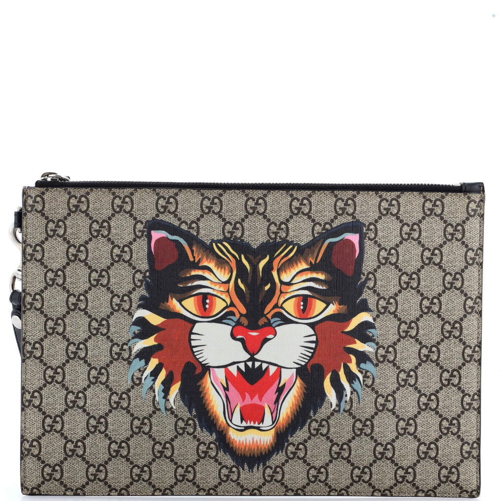 Zipped Pouch Angry Cat GG Coated Canvas Large