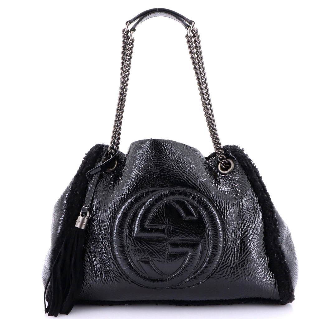 Soho Chain Strap Shoulder Bag Patent and Shearling Medium