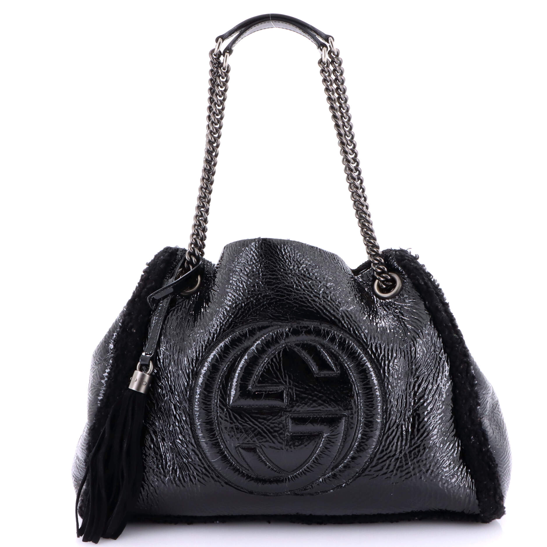 Soho Chain Strap Shoulder Bag Patent and Shearling Medium