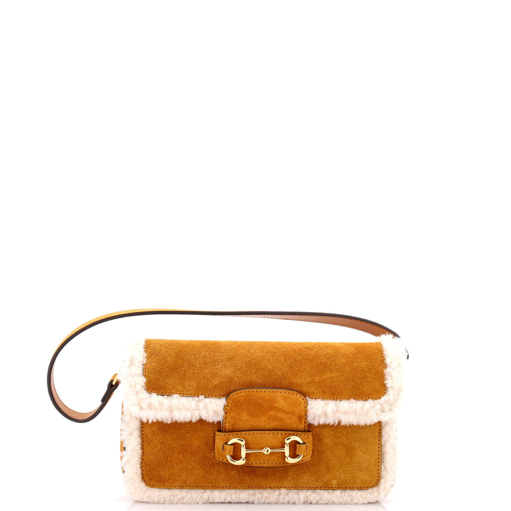 Horsebit 1955 Shoulder Bag Suede with Shearling Mini
