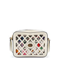 Camera Crossbody Bag Cutout Leather with Flora Canvas Small