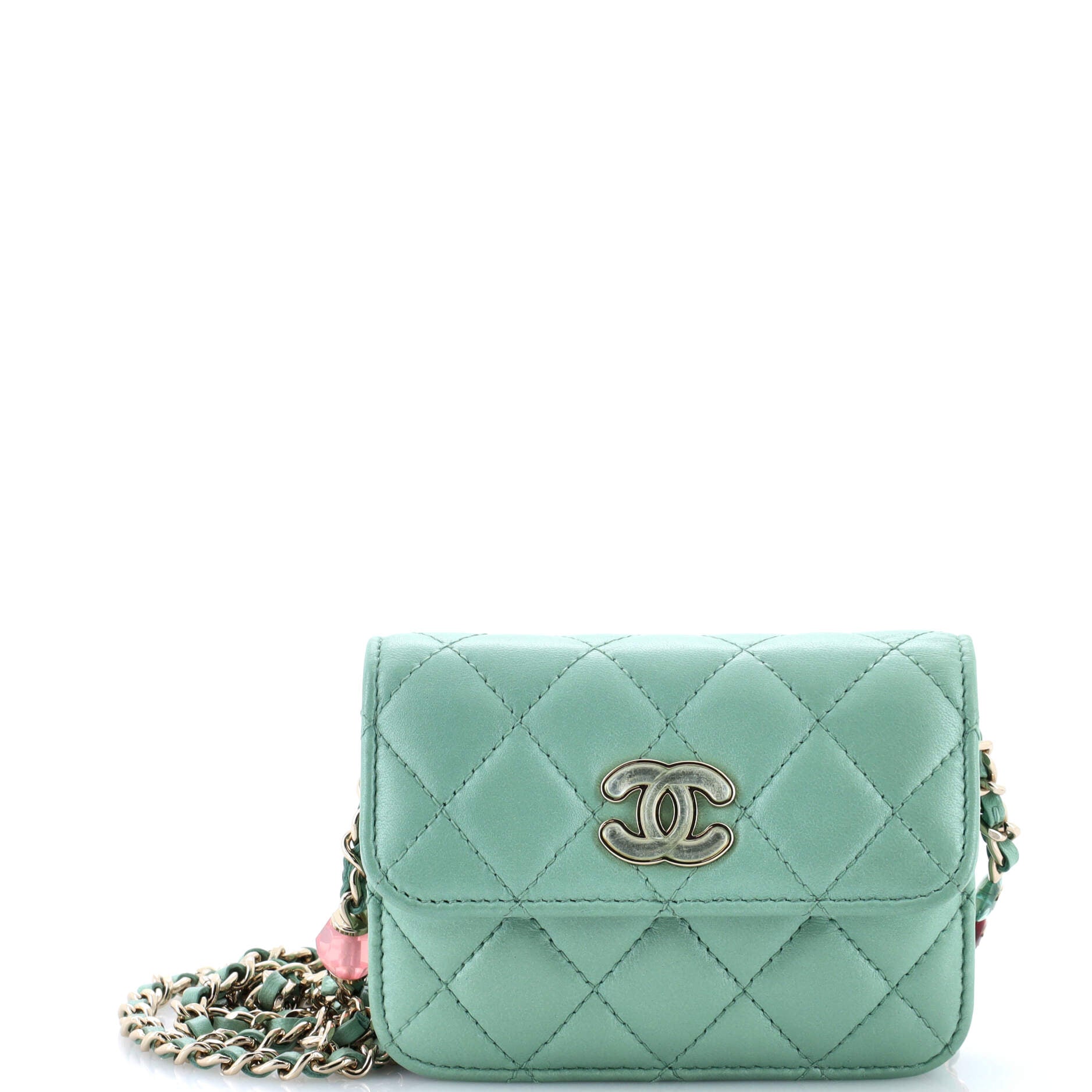 Candy Heart Clutch with Chain Quilted Lambskin