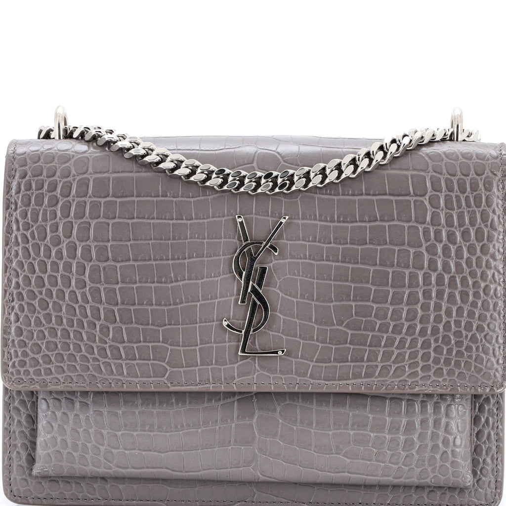 Sunset Crossbody Bag Crocodile Embossed Leather Medium