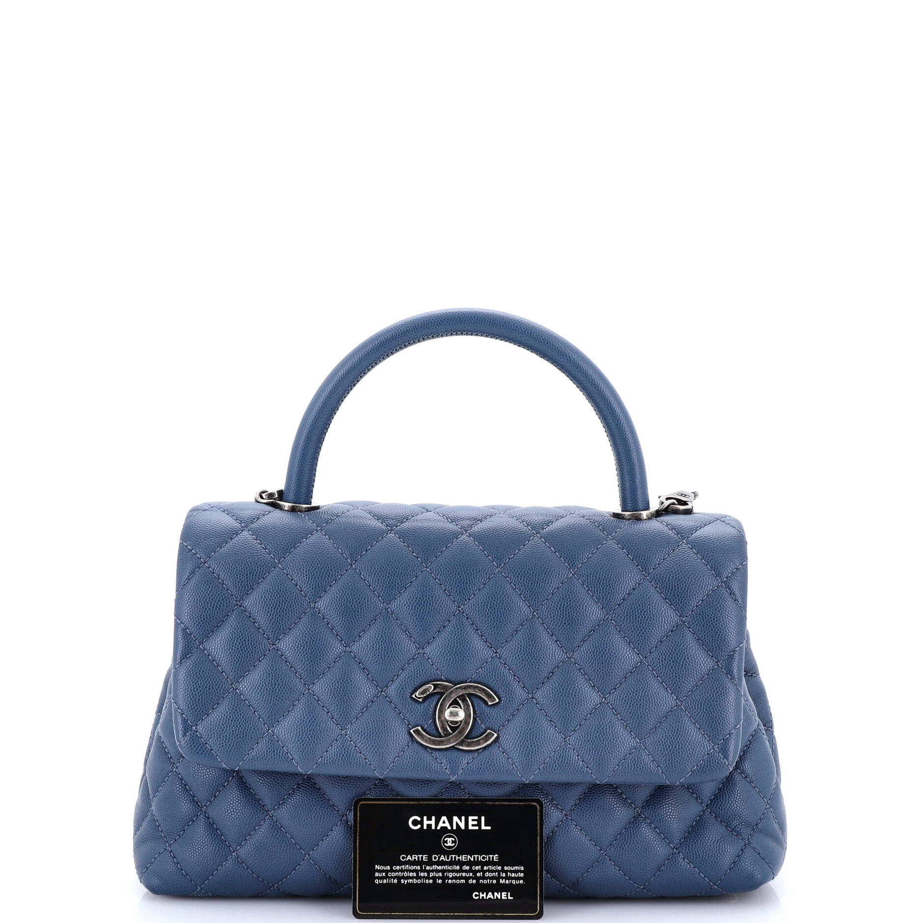 Coco Top Handle Bag Quilted Caviar Small