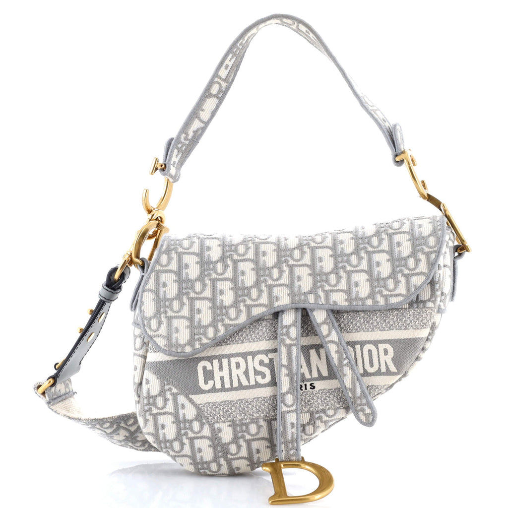 Saddle Handbag Logo Embroidered Oblique Canvas Medium