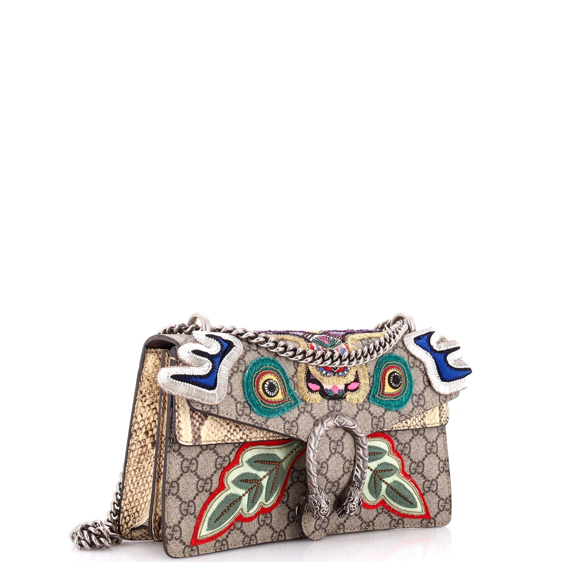 Dionysus Bag Embroidered GG Coated Canvas with Python Small