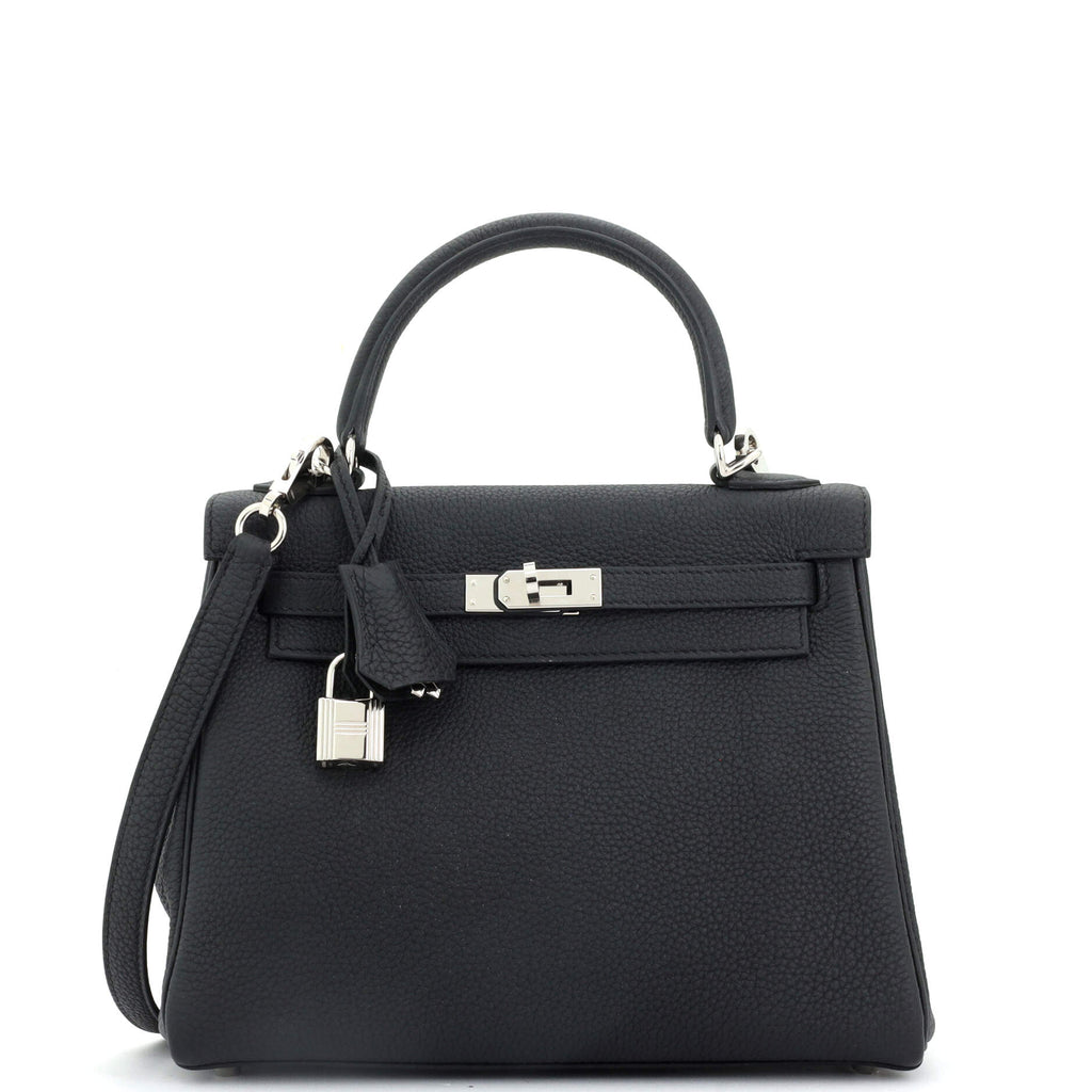Kelly Handbag Noir Togo with Palladium Hardware 25