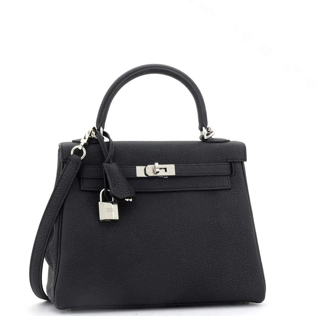 Kelly Handbag Noir Togo with Palladium Hardware 25
