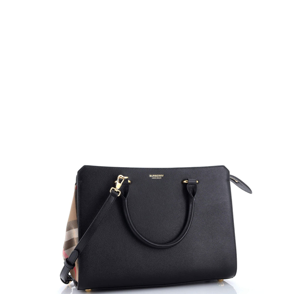 Banwell Tote Leather and House Check Canvas Small