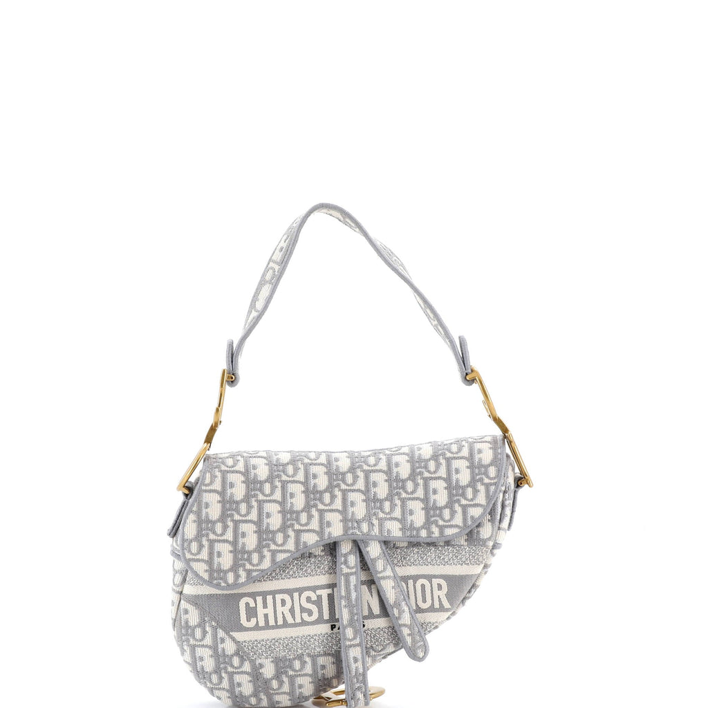 Saddle Handbag Logo Embroidered Oblique Canvas Medium