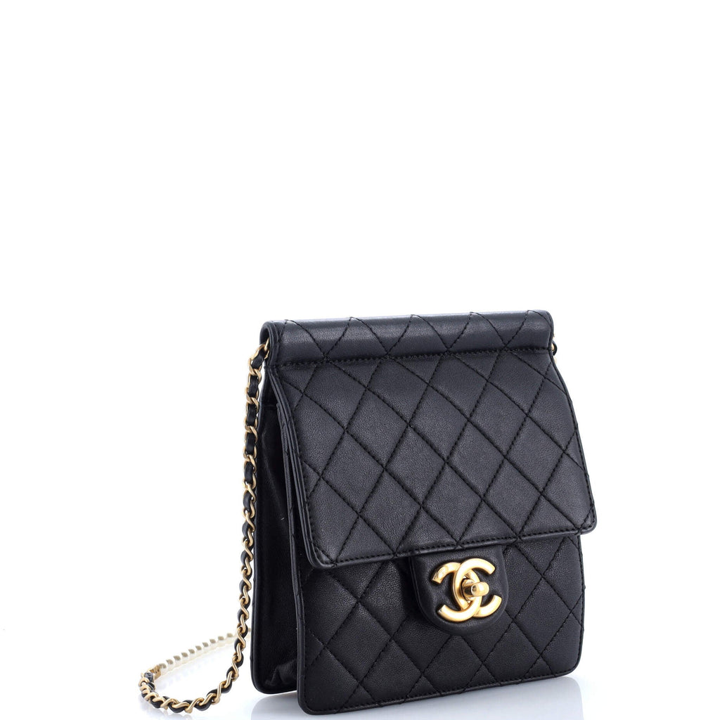 Pearl Chain Flap Bag Quilted Lambskin Small
