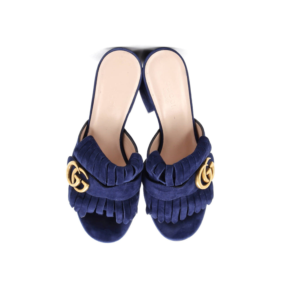 Women's GG Marmont Fringed Heeled Sandals Suede