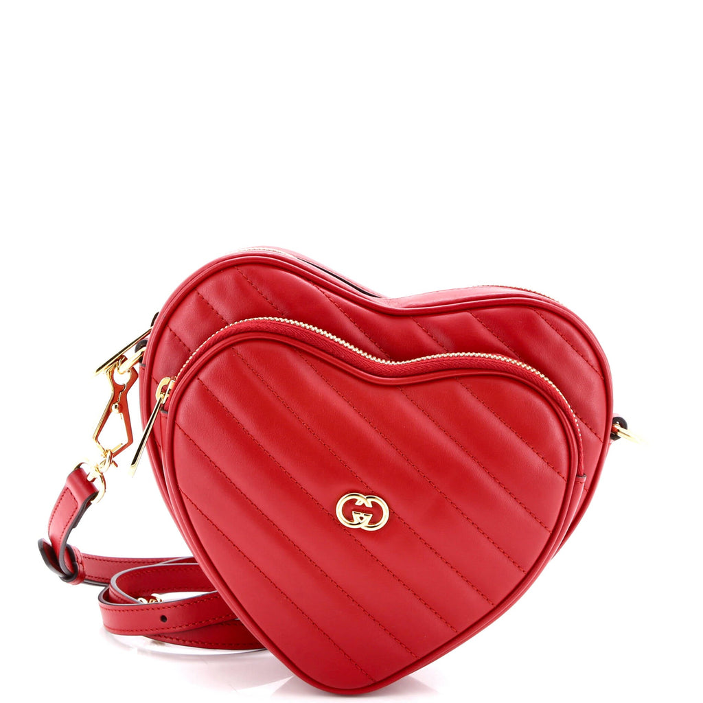 Interlocking G Heart Shoulder Bag Diagonal Quilted Leather Mini