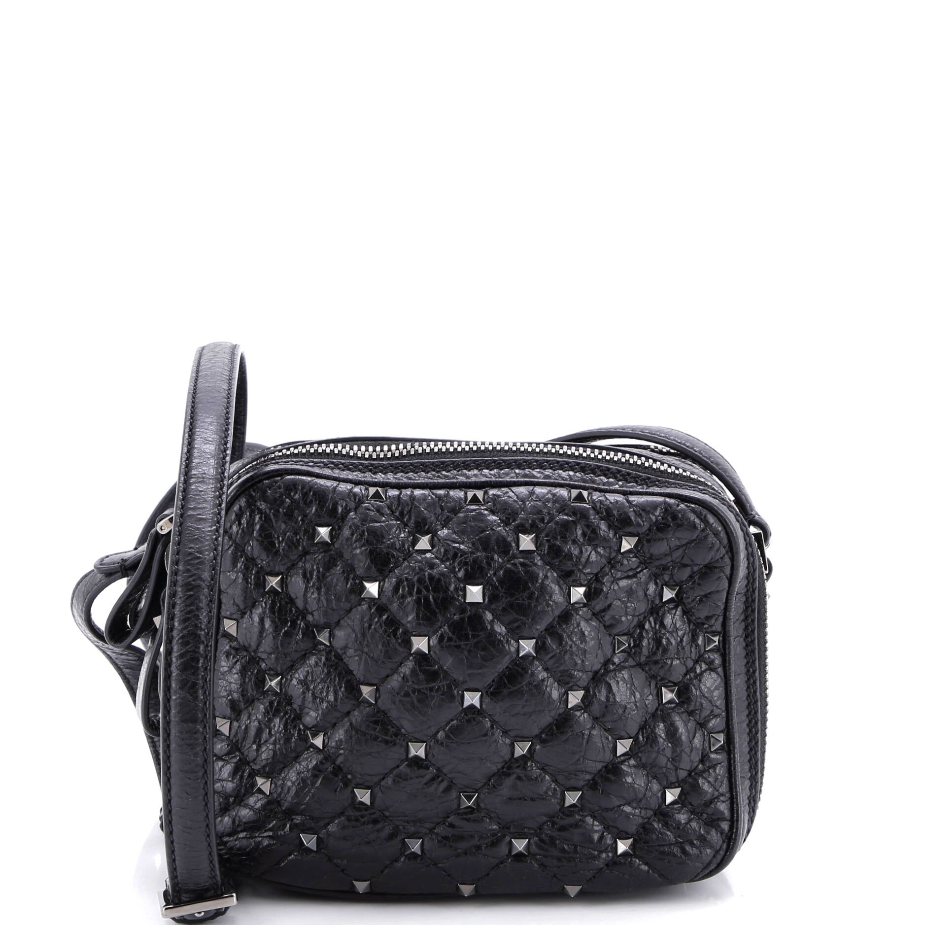 Rockstud Double Zip Camera Bag Quilted Crackled Leather