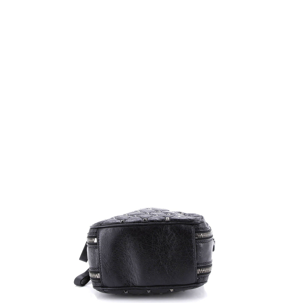 Rockstud Double Zip Camera Bag Quilted Crackled Leather