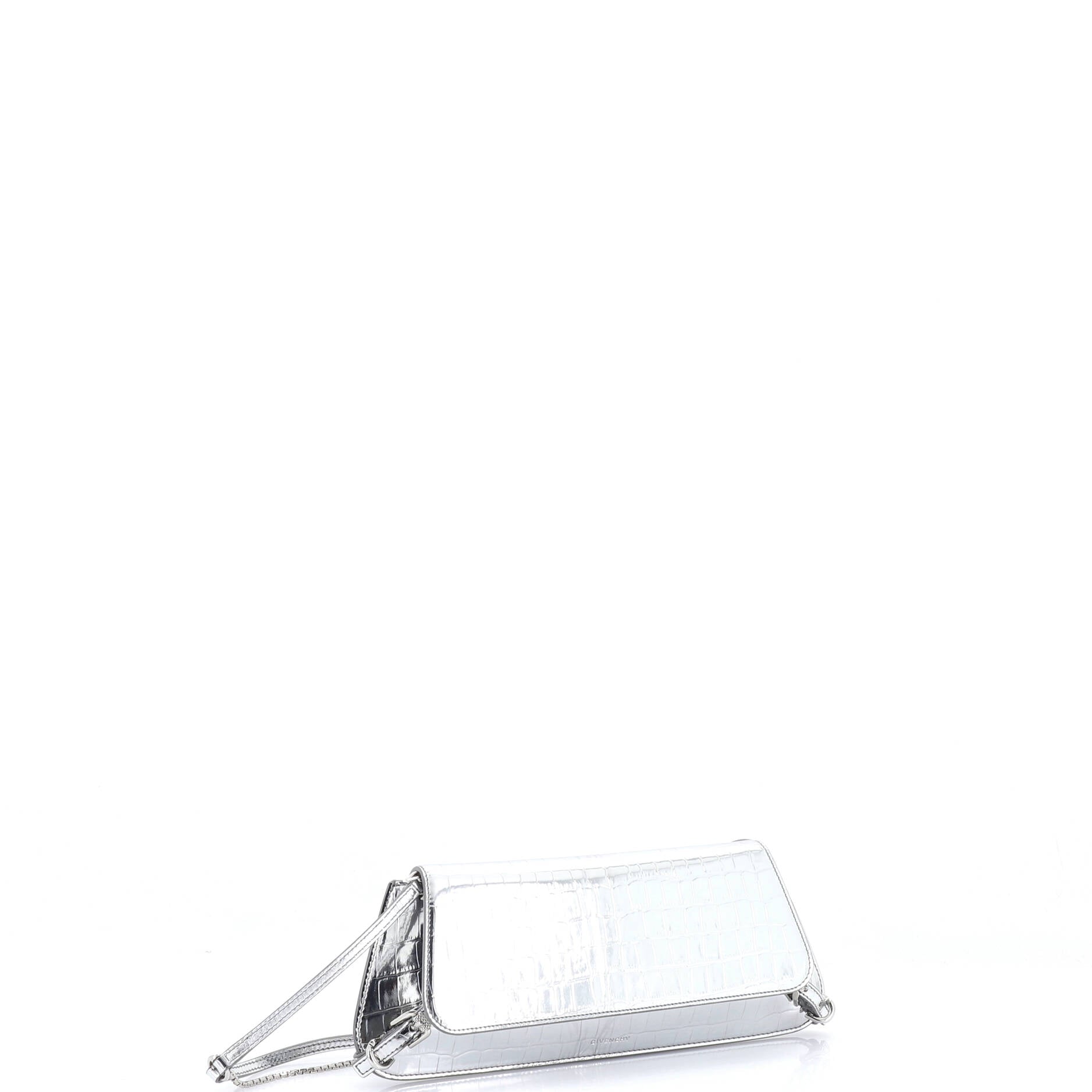 Voyou Strap Clutch Crocodile Embossed Leather East West