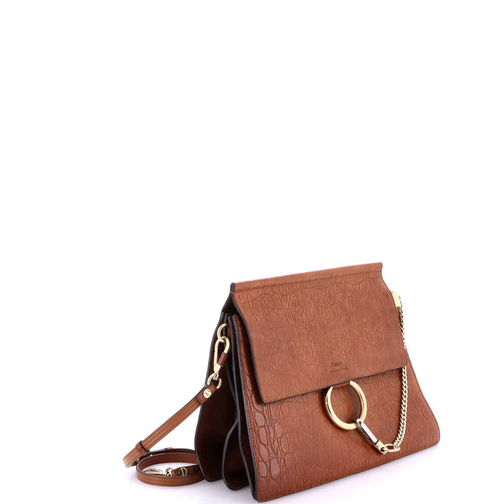 Faye Shoulder Bag Crocodile Embossed Leather Medium