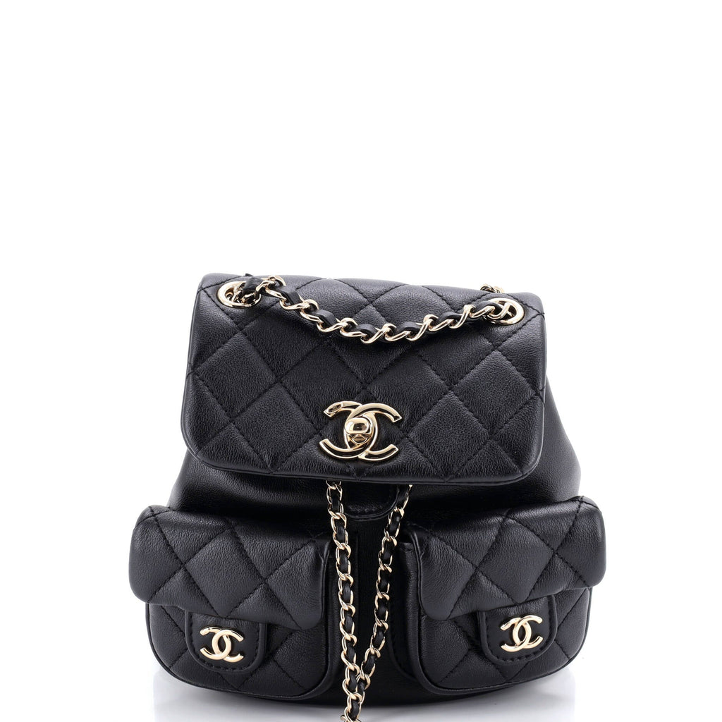 Duma Pockets Drawstring Backpack Quilted Calfskin Small