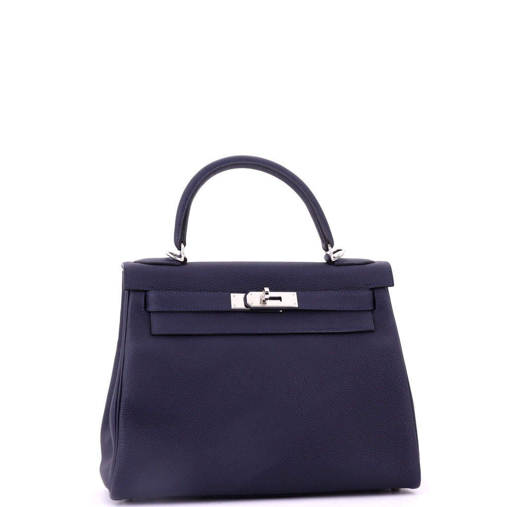 Kelly Handbag Bleu Nuit Togo with Palladium Hardware 28