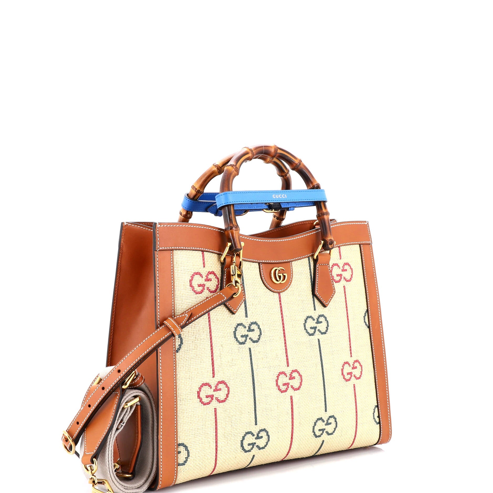 Diana NM Bamboo Handle Tote GG Raffia Medium