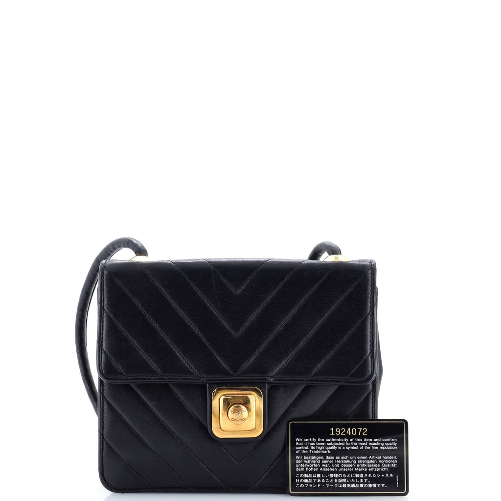 Vintage Push Lock Flap Bag Chevron Lambskin Small