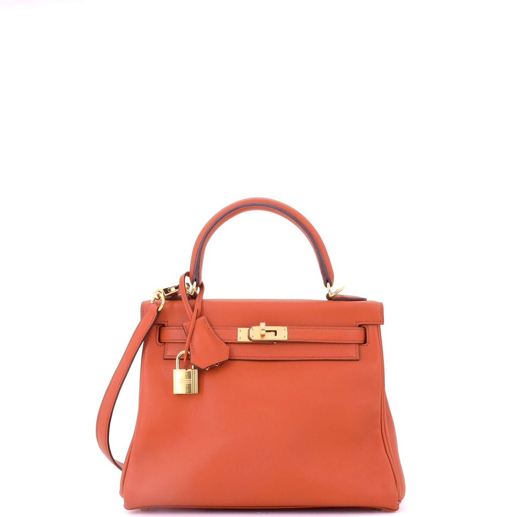 Kelly Handbag Terre Battue Swift with Gold Hardware 25