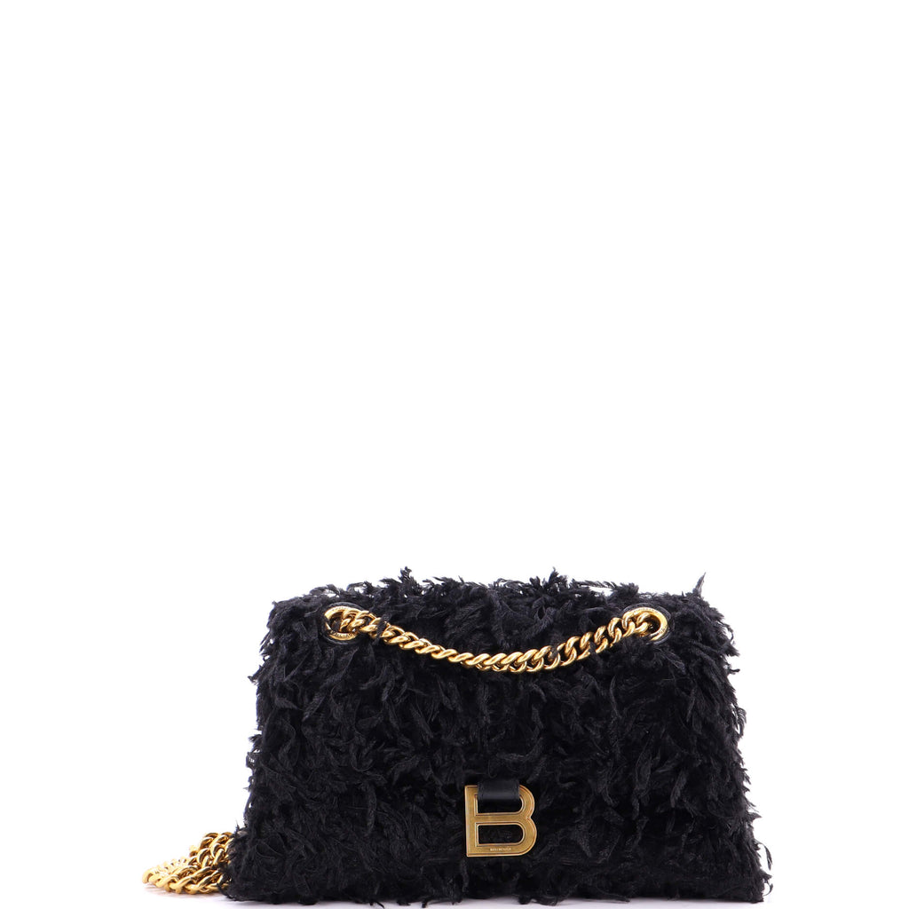 Crush Chain Flap Bag Fabric Feathers Small