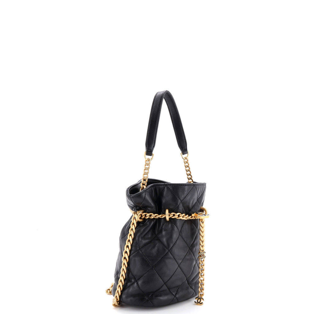 Pending CC Drawstring Bucket Bag Quilted Lambskin Small