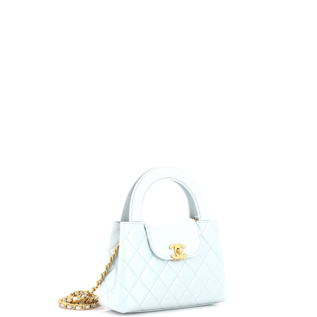 Kelly Top Handle Shopping Bag Quilted Shiny Aged Calfskin Mini