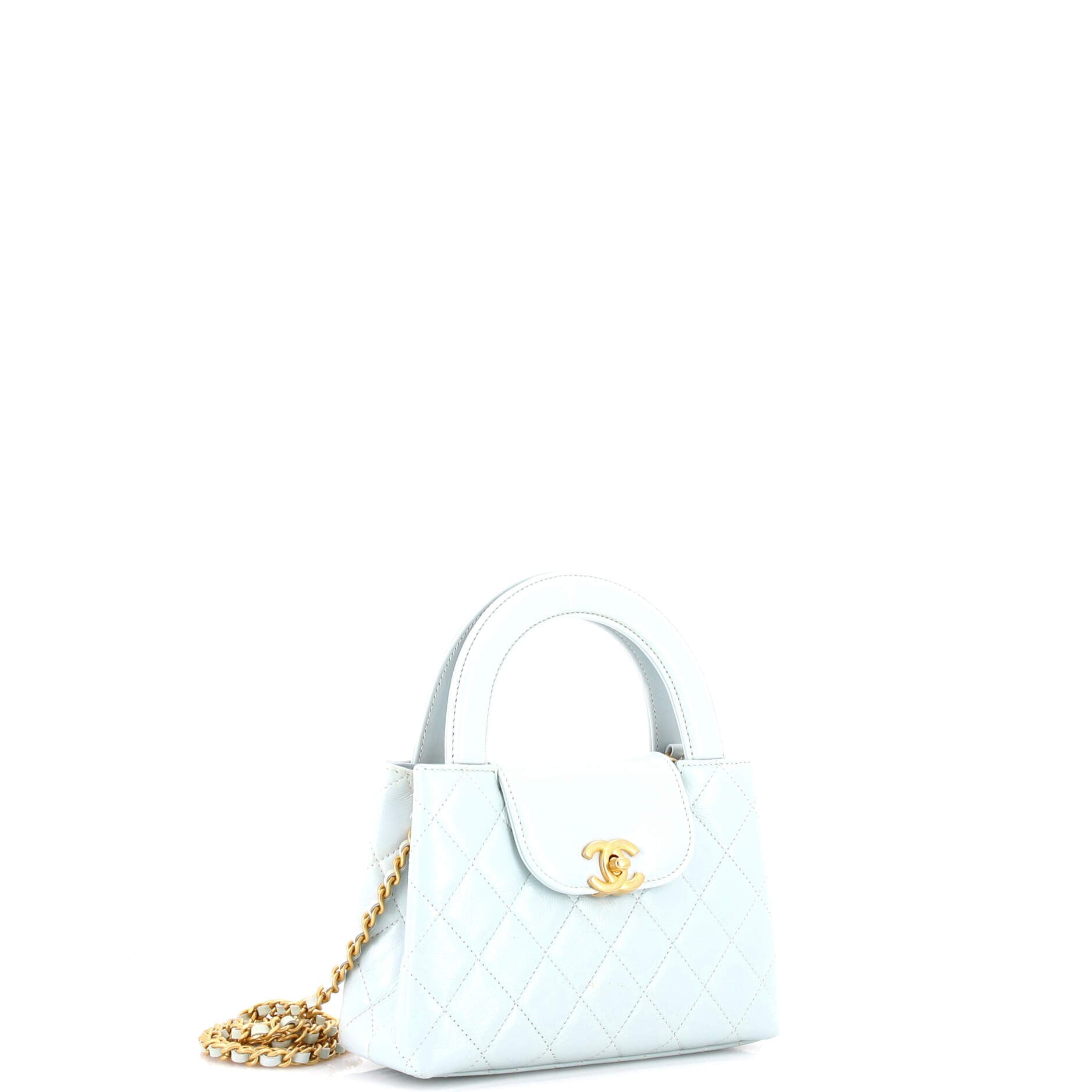 Kelly Top Handle Shopping Bag Quilted Shiny Aged Calfskin Mini
