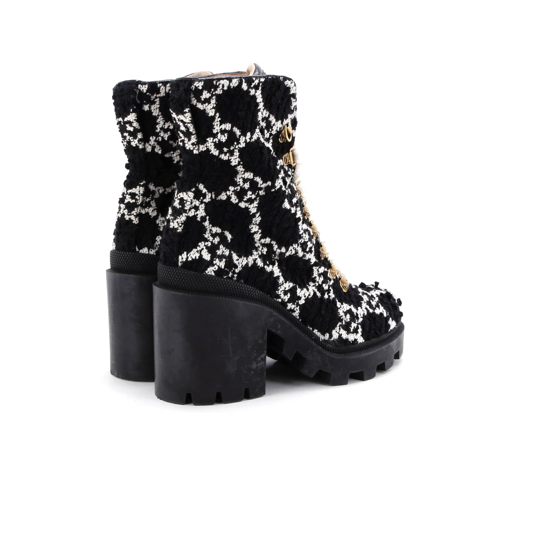 Women's Heeled Lace Up Combat Ankle Boots GG Tweed