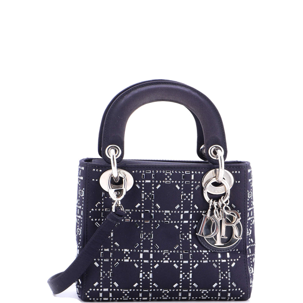 Lady Dior Bag Crystal Embellished Cannage Quilt Satin Mini