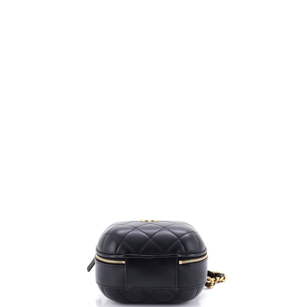CC Bubble Top Handle Vanity Case with Chain Quilted Lambskin Small