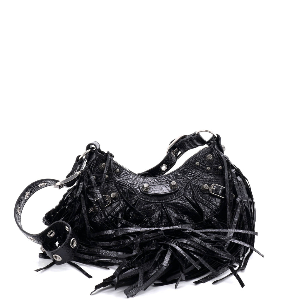 Le Cagole Giant Studs Fringe Shoulder Bag Leather XS