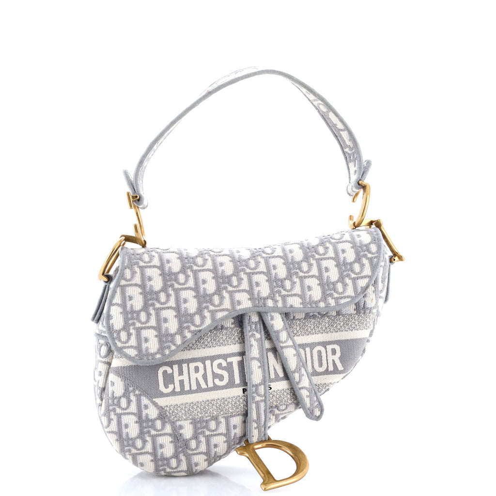 Saddle Handbag Logo Embroidered Oblique Canvas Medium