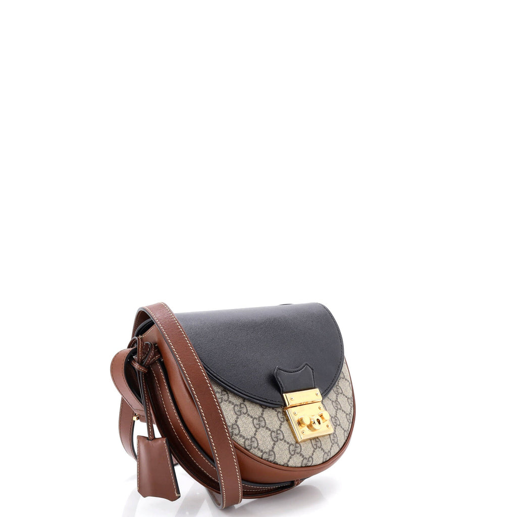 Padlock Saddle Shoulder Bag GG Coated Canvas and Leather Small