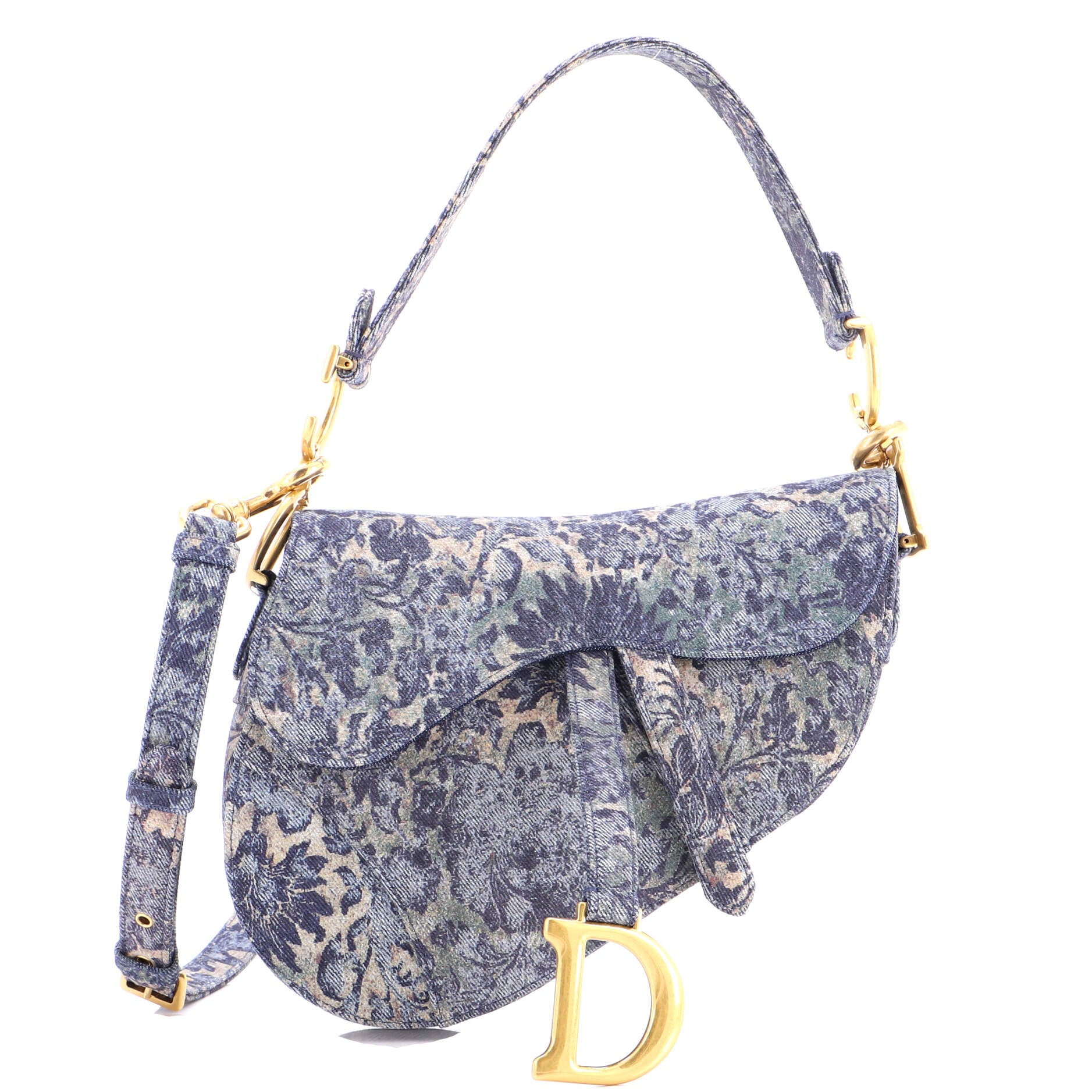 Saddle Handbag Printed Denim Medium