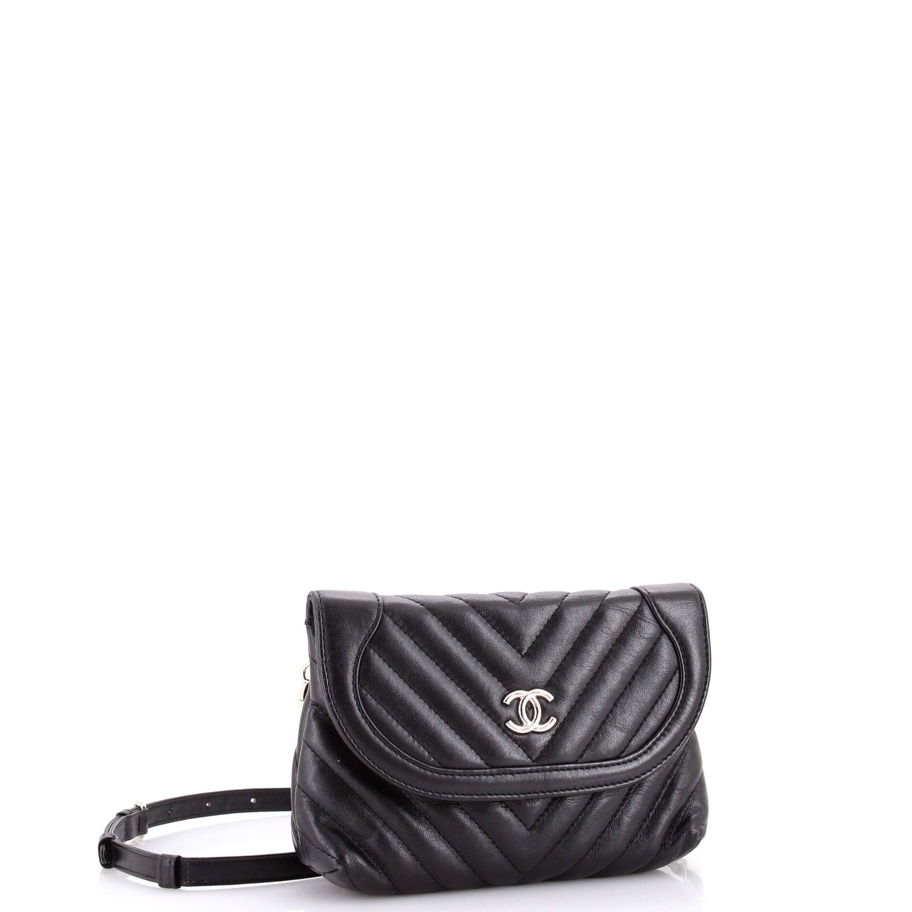 Round Flap Convertible Waist Bag Chevron Calfskin