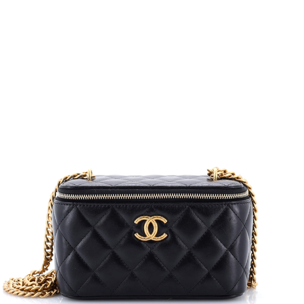 All Slide Long Vanity Case with Chain Quilted Lambskin Small