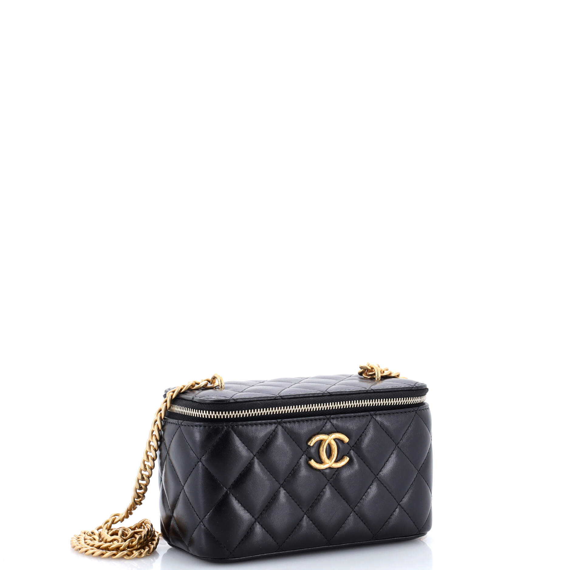 All Slide Long Vanity Case with Chain Quilted Lambskin Small