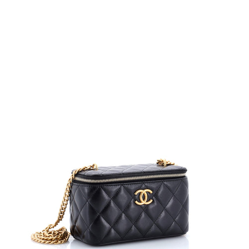All Slide Long Vanity Case with Chain Quilted Lambskin Small