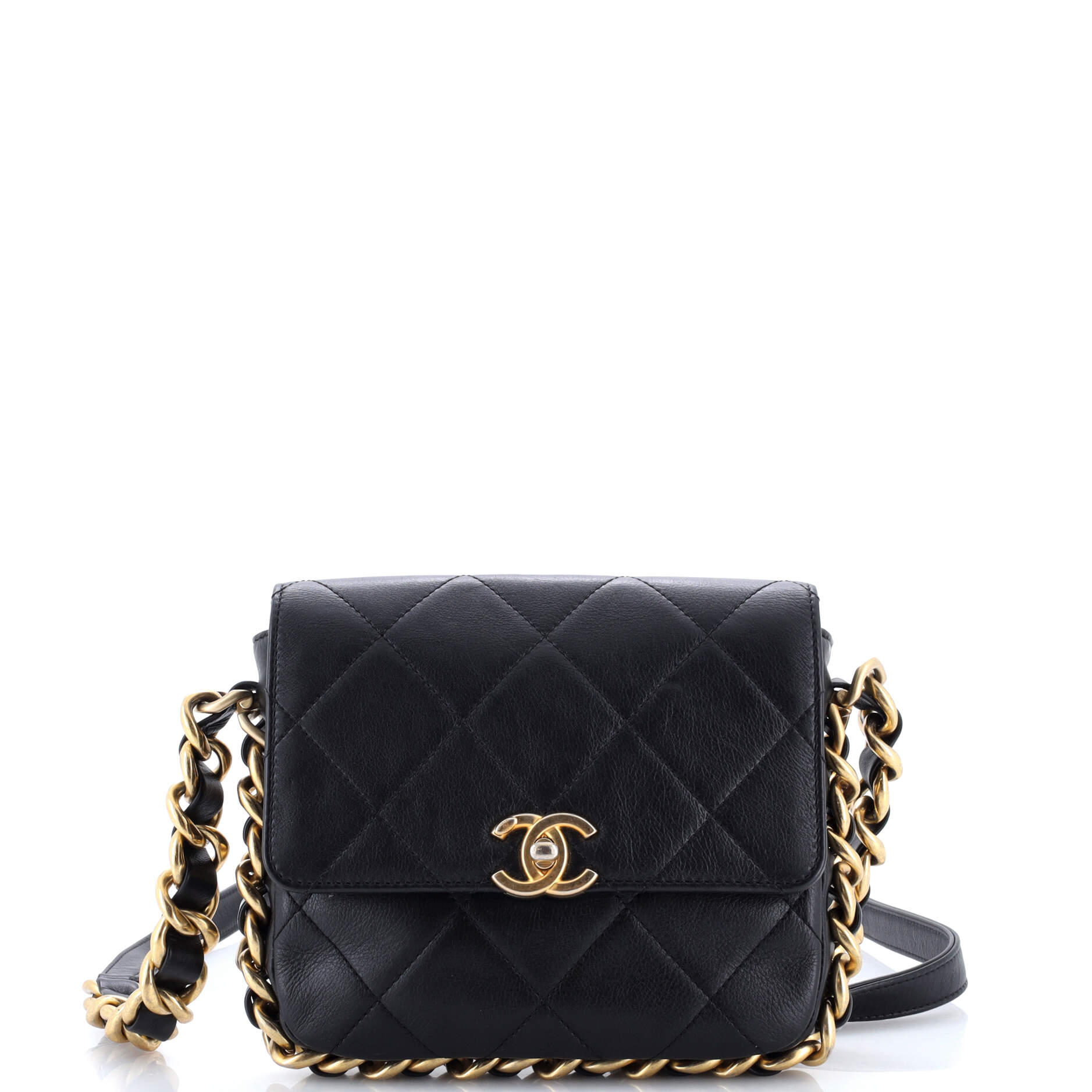 Framing Chain Flap Bag Quilted Calfskin Small