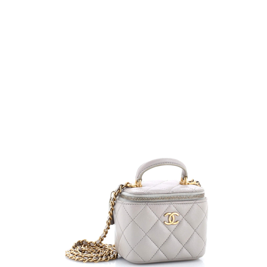 Classic Top Handle Vanity Case with Chain Quilted Lambskin Mini