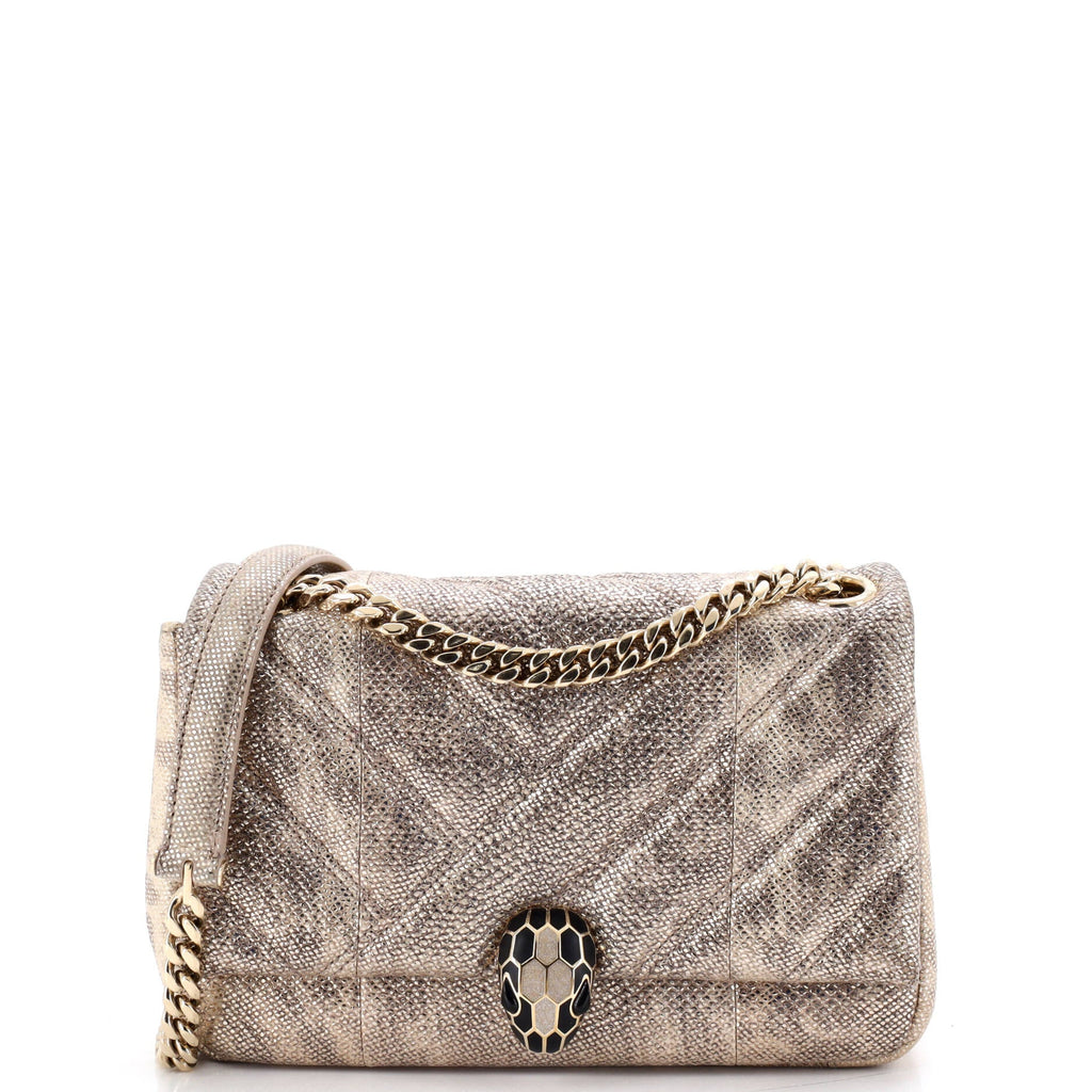 Serpenti Cabochon Shoulder Bag Diagonal Quilted Metallic Karung Small