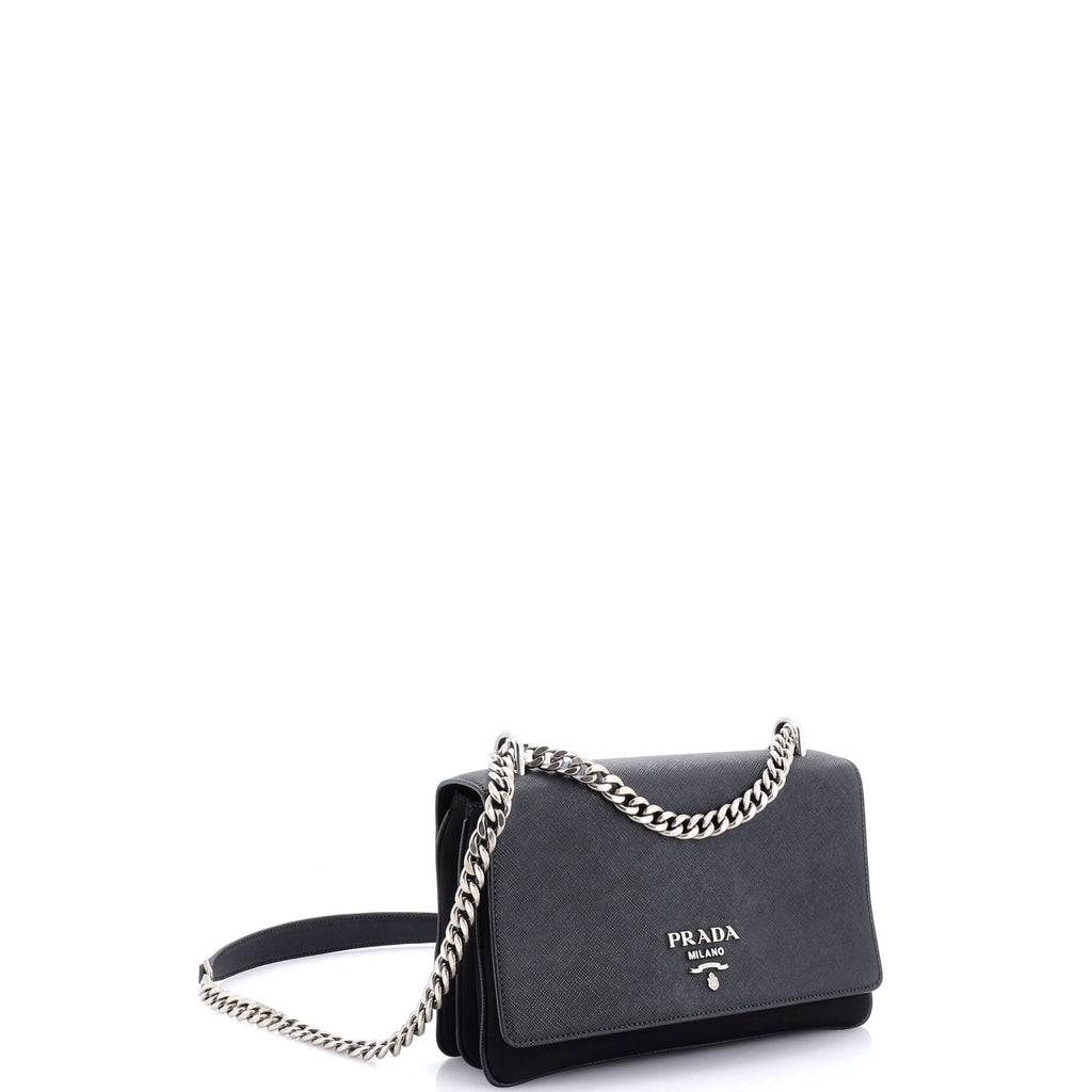 Chain Flap Crossbody Bag Tessuto and Saffiano Leather Medium