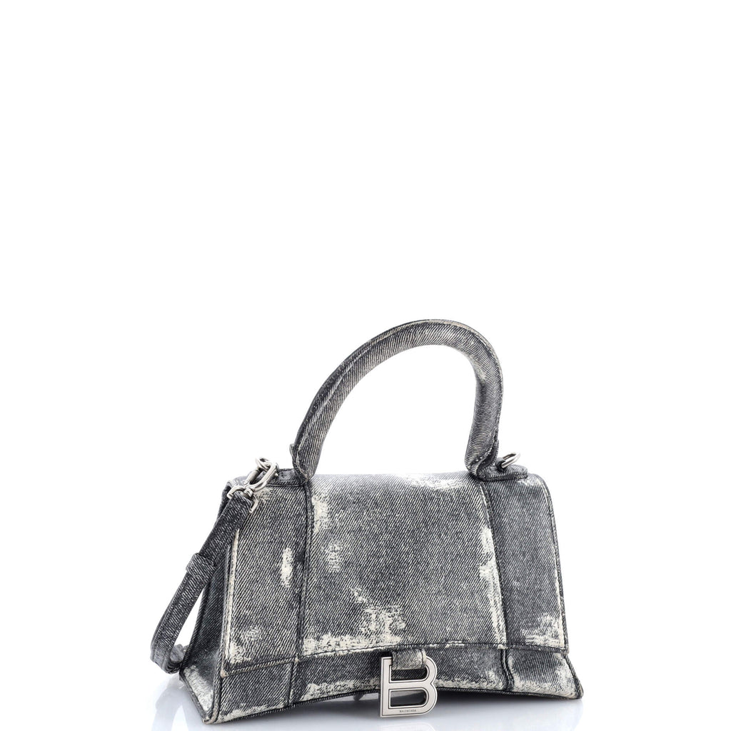 Hourglass Top Handle Bag Denim Printed Leather Small