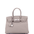 Birkin Handbag Grey Epsom with Palladium Hardware 30