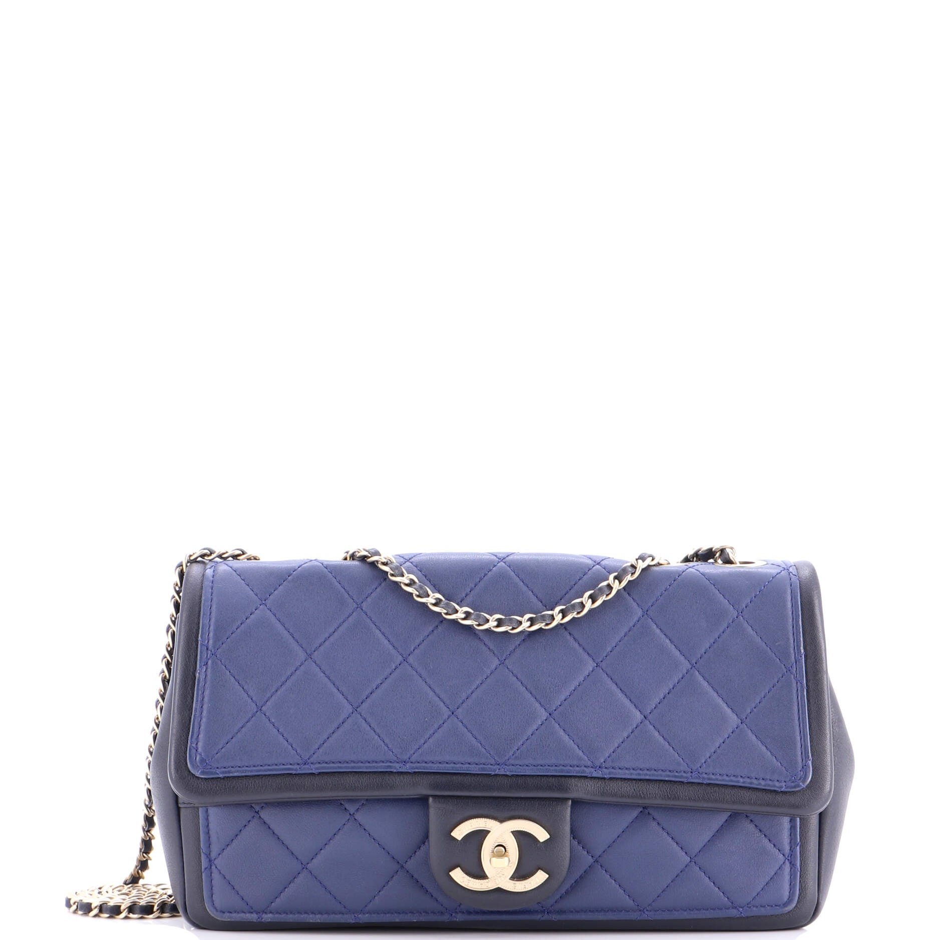 Bicolor Two Tone CC Chain Flap Bag Quilted Lambskin Small